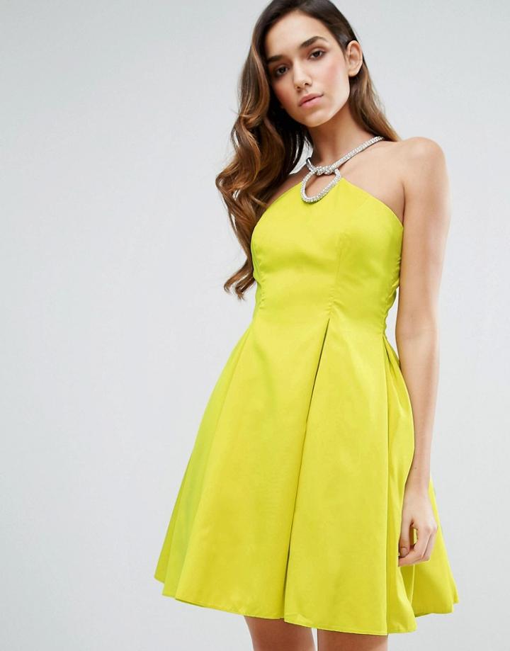 Forever Unique Neckless Halter Dress - Green