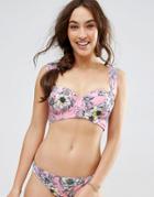 Asos Fuller Bust Exclusive Summer Floral Print 50s Longline Bikini Top Dd-g - Summer Floral