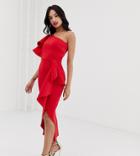 True Violet Exclusive One Shoulder Frill Wrap Dress In Red