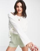 Topshop Premium Crew Neck Long Sleeve Tee In White