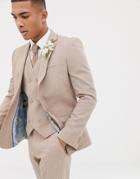 Asos Design Wedding Slim Suit Jacket In Camel Cross Hatch-beige
