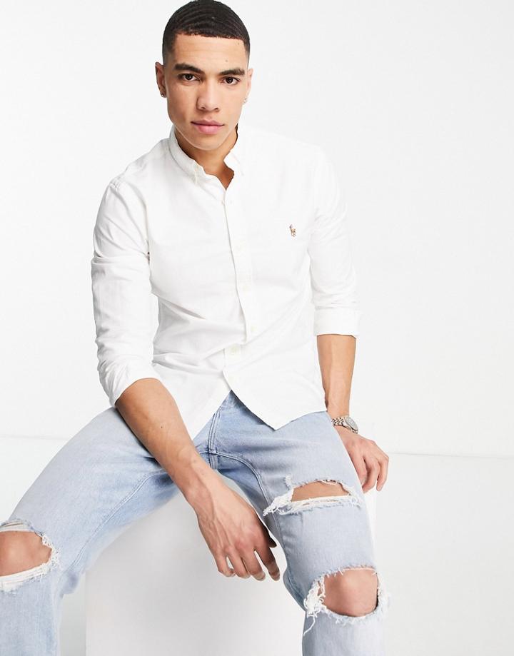 Polo Ralph Lauren Player Logo Slim Fit Oxford Shirt In White