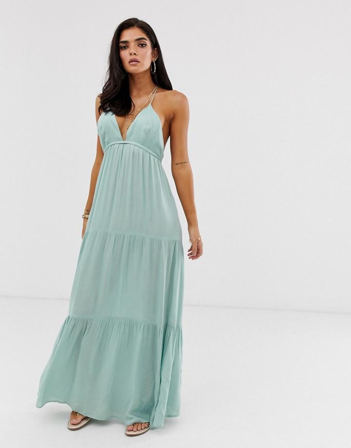 Asos Design Twist Back Beach Maxi Dress In Mint-green