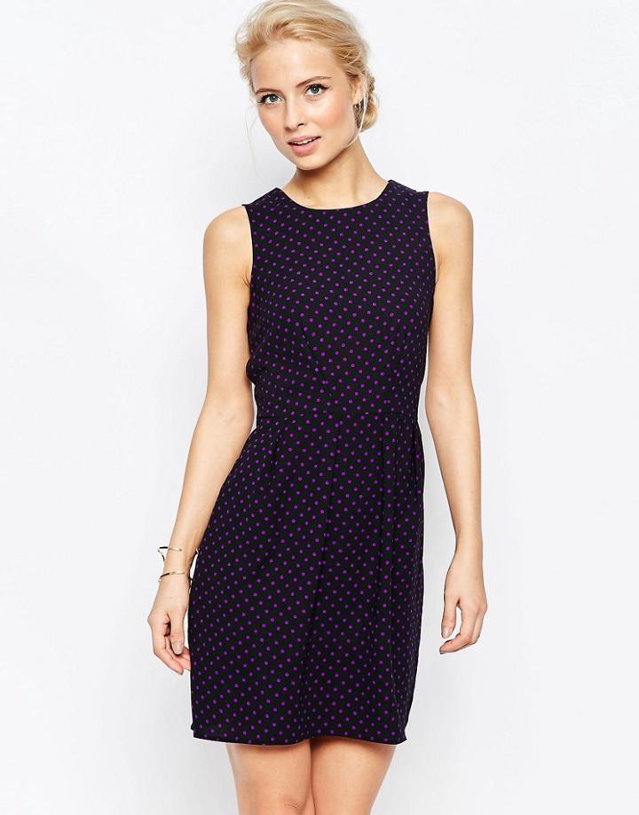 Closet Tie Front Dress In Polka Dot - Black