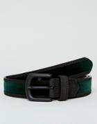 Asos Slim Belt In Black Pu With Green Velvet Insert And Matte Black Buckle - Green