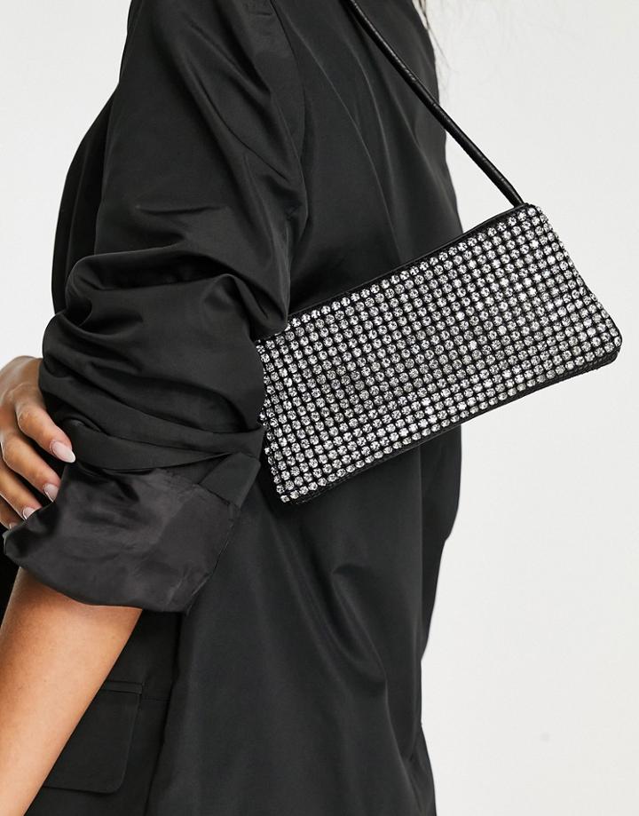 Asos Design Diamante Mini Shoulder Bag In Black