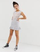 Daisy Street Tailored Mini Skirt With Pleated Hem In Gingham - Gray