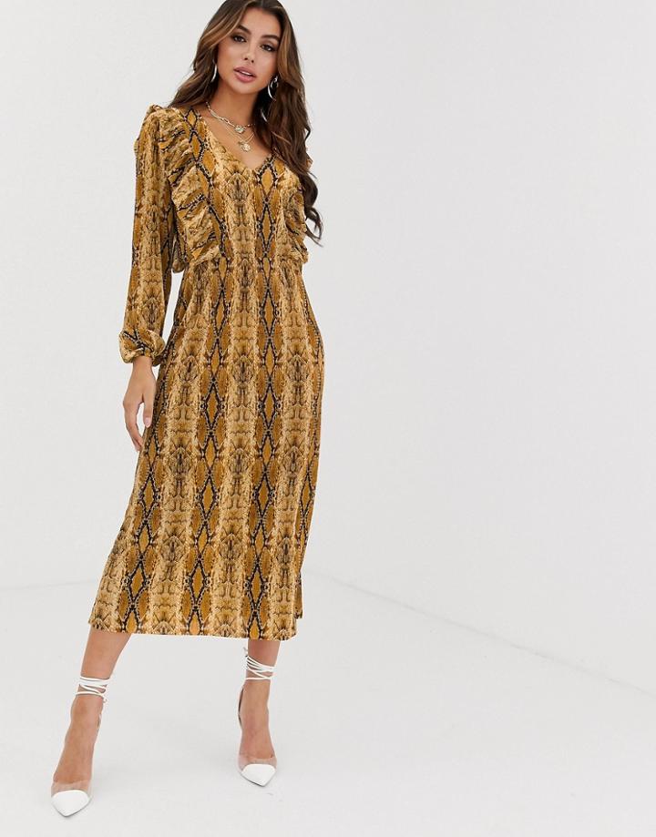 Asos Design Snake Print Plisse Midi Dress-multi