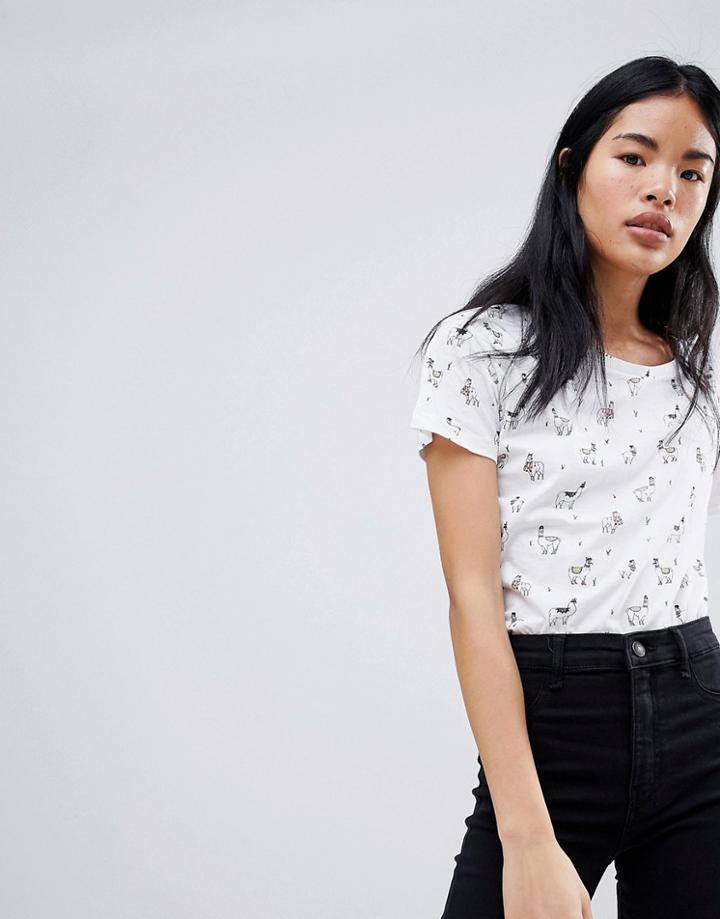 Pull & Bear Llama T-shirt In White - White
