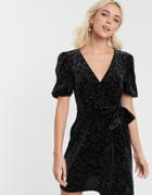 Asos Design Glitter Velvet Mini Tea Dress-black