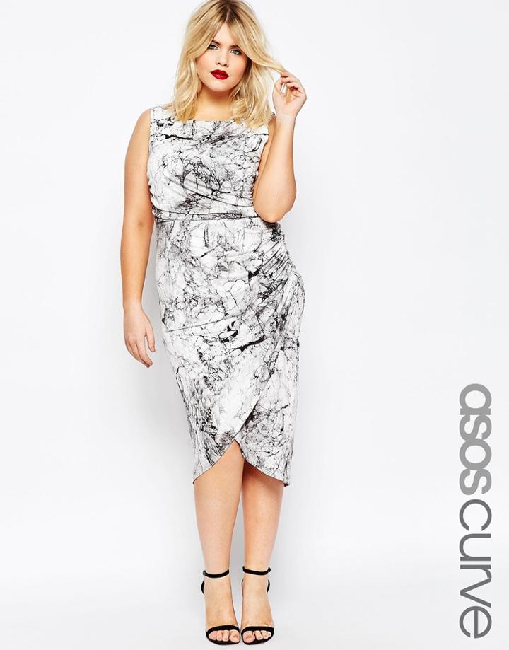 Asos Curve Scratch Print Twist Midi Dress - Print