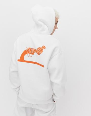 Weekday X Non Violence Big Hawk Hoodie In White With Print - White