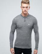 Asos Muscle Knitted Polo In Black & White Twist With Embroidery - Gray
