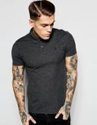Asos Pique Muscle Polo Shirt With Embroidery - Charcoal Marl