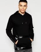 Asos Longline Hoodie With Faux Leather Panel & Zips - Black