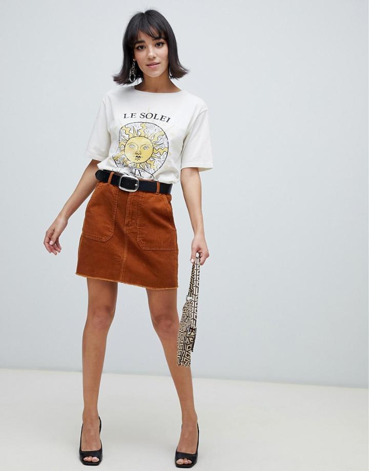 Stradivarius Cord Mini Skirt - Cream