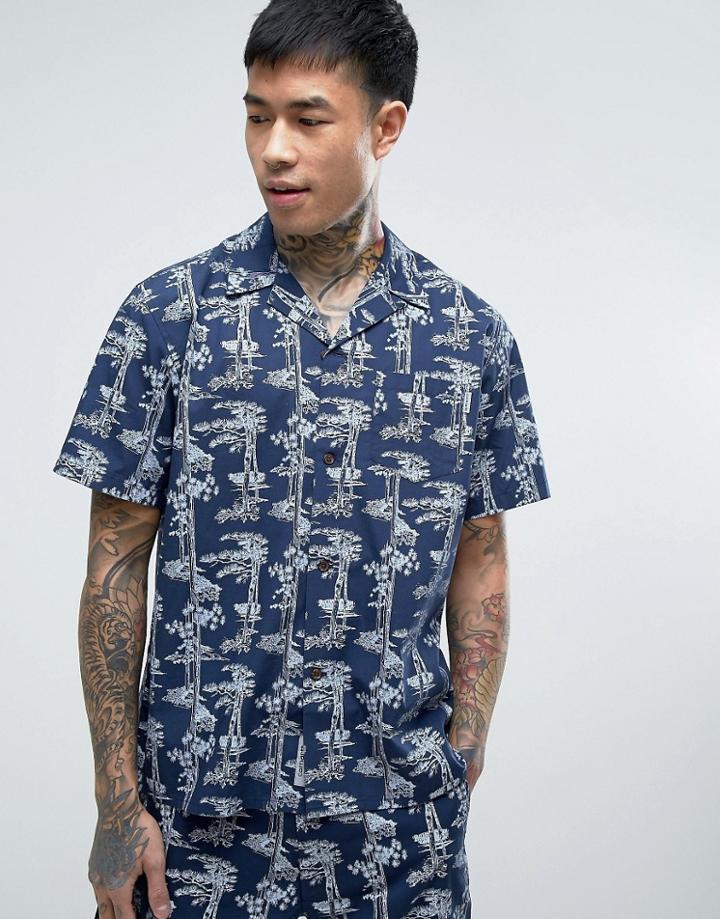 Carhartt Wip Short Sleeve Hawaii Shirt In Loose Fit - Navy