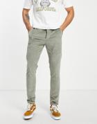Asos Design Skinny Stretch Cord Pants In Khaki-green