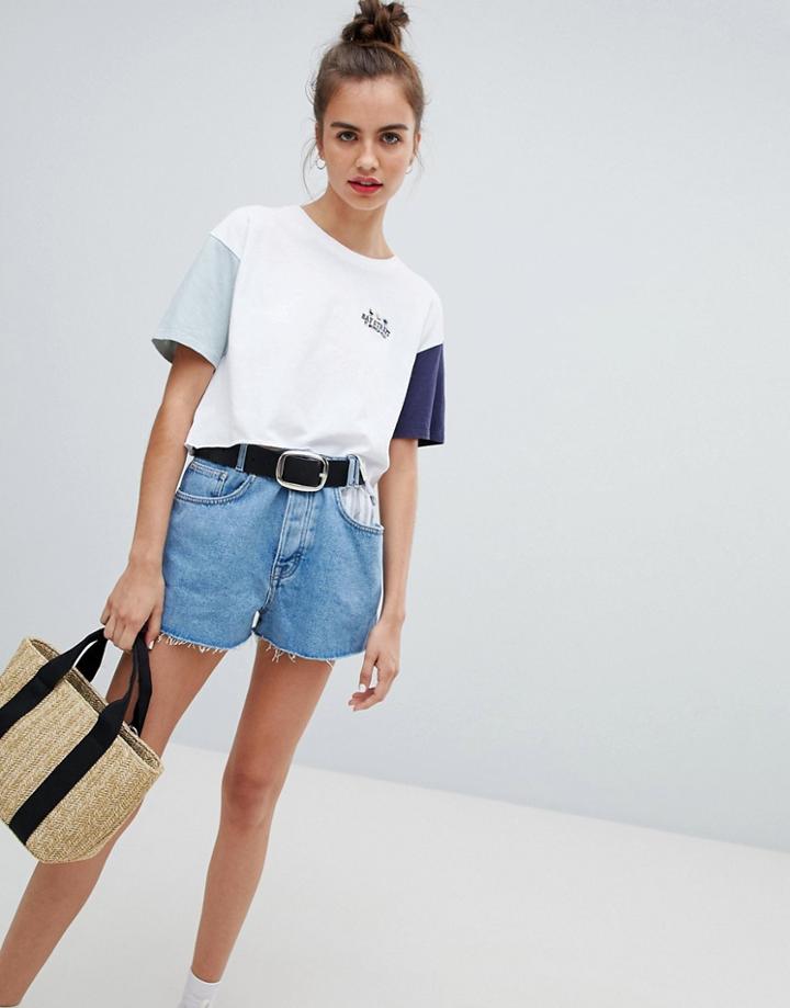 Pull & Bear Stripe Pocket Denim Short In Blue - Blue
