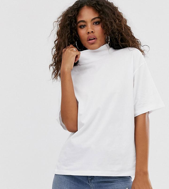Asos Design Tall High Neck Short Sleeve T-shirt In White