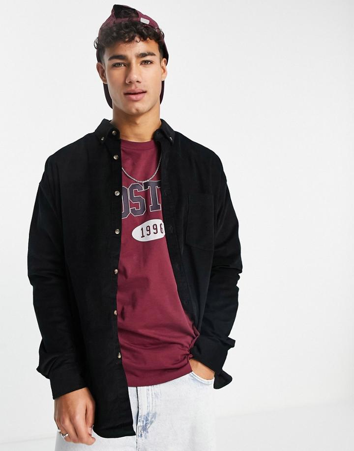 Asos Design 90s Oversized Cord Shirt In Black