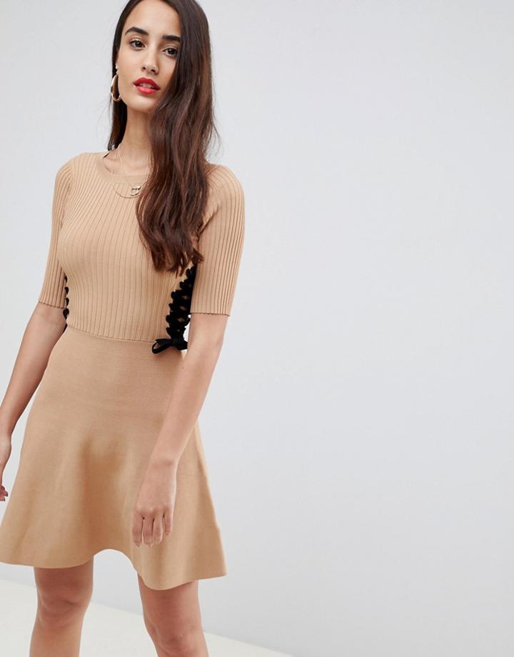 Asos Design Skater Dress In Structured Knit - Stone