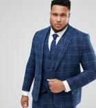 Asos Plus Slim Suit Jacket In 100% Wool Harris Tweed In Blue Check