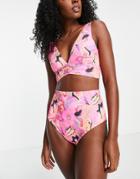Asos Design Recycled Mix And Match High Waist Bikini Bottom In Bold Floral Print-multi