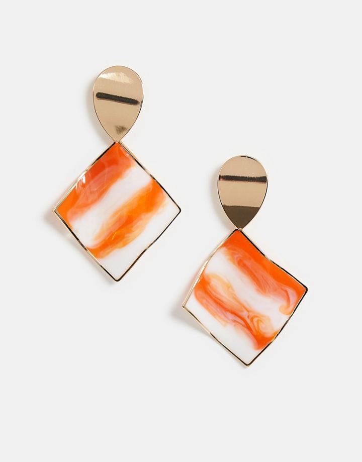 Asos Design Earrings With Painted And Folded Marble Stripe Drop In Gold Tone - Gold
