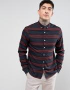 Asos Regular Fit Stripe Shirt In Burgundy - Red