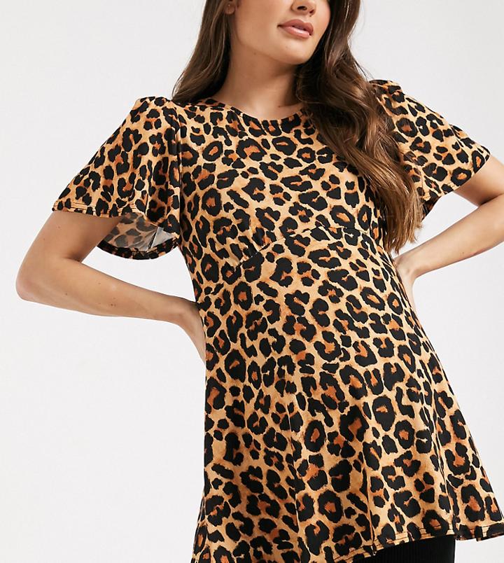New Look Maternity Tie Back Top In Animal Print-brown