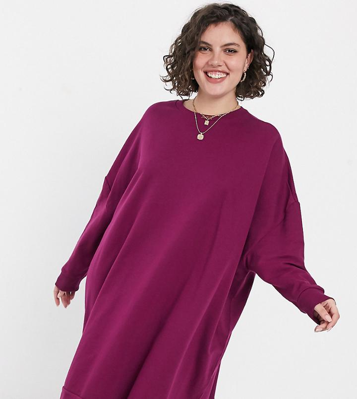 Asos Design Curve Oversized Sweat Dress In Dark Berry-purple