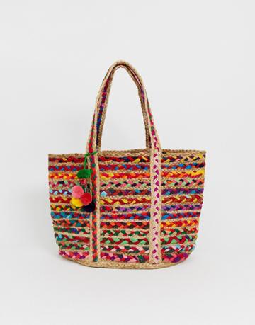America & Beyond Cotton Woven Jute Bag - Multi