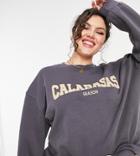 Public Desire Curve Coordinating Oversized Sweatshirt With Calabasas Slogan In Gray Blue-blues