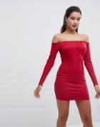 Ax Paris Bodycon Bardot Dress - Red