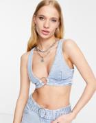 Bershka Ring Detail 00s Crop Top In Light Blue