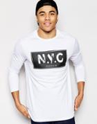 Asos Relaxed Longline Long Sleeve T-shirt With Nyc Puff Print - White