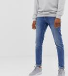Asos Design Tall Slim Jeans In Mid Wash Blue