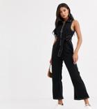 Liquor N Poker Kick Flare Denim Jumpsuit In Washed Black