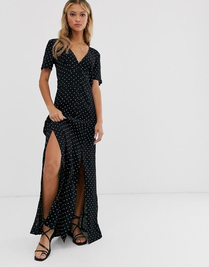 Miss Selfridge Maxi Dress In Polka Dot Print-black