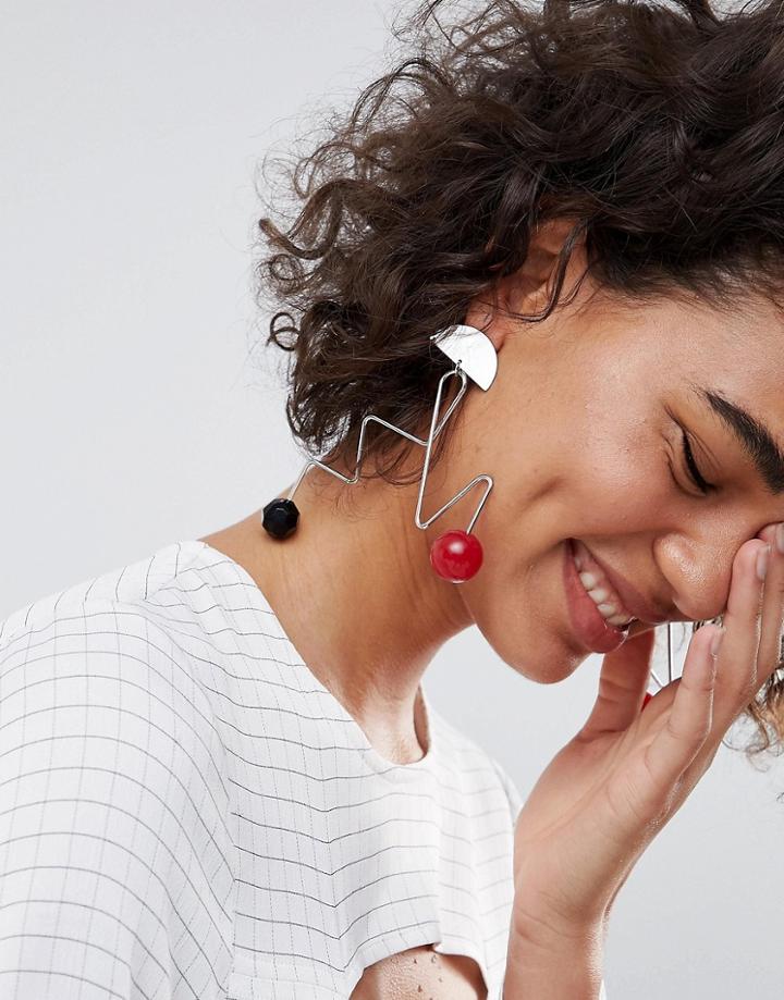 Asos Design Statement Abstract Wire And Ball Drop Earrings - Silver