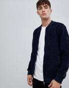Boss Zigler Relaxed Fit Fleece Bomber Jacket In Navy - Navy