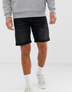 Only & Sons Denim Shorts In Regular Fit Washed Black Denim - Black