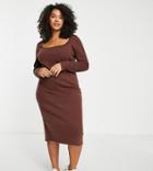 Asos Design Curve Knitted Midi Dress With Scoop Neck And Open Back Detail-brown