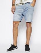 Asos Denim Shorts In Slim Fit Mid Length - Blue