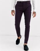 Asos Design Wedding Super Skinny Suit Pants In Wool Mix Twill In Burgundy-red