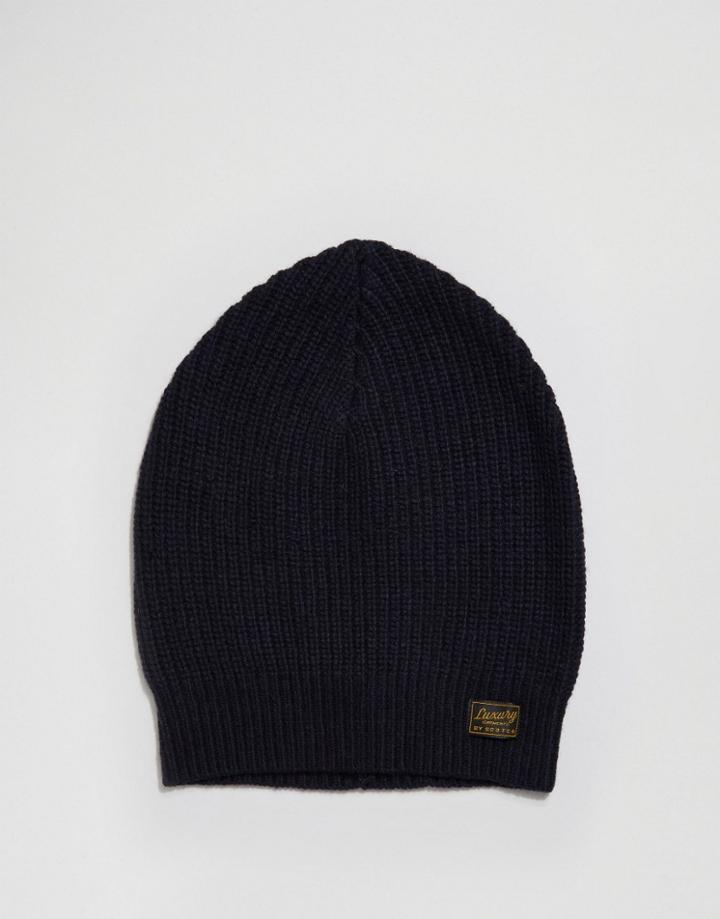 Scotch And Soda Rib Beanie Hat In Wool - Navy