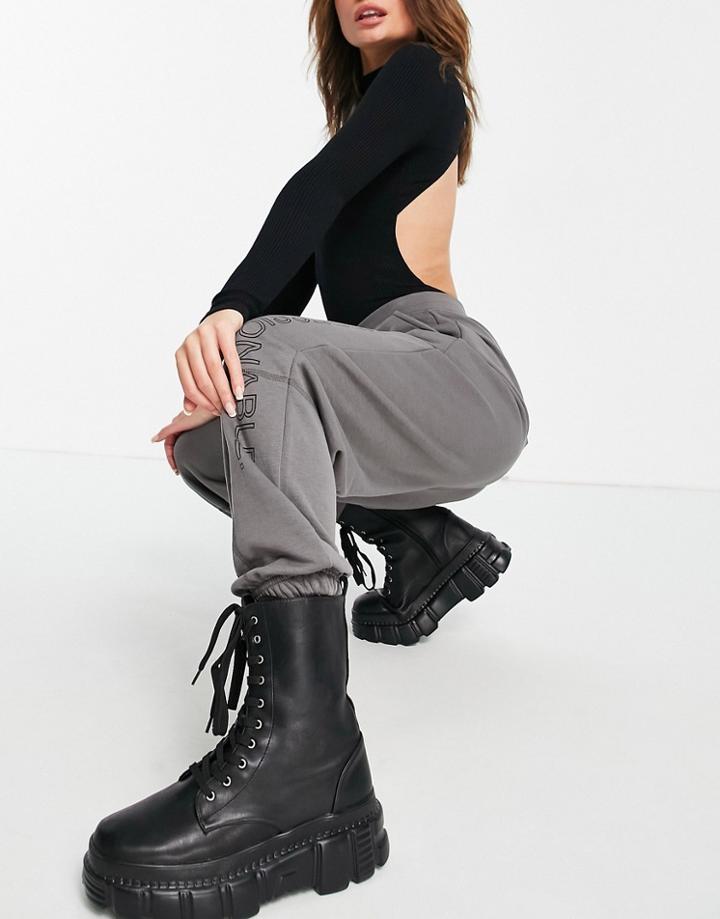 Night Addict Oversized Slogan Sweatpants In Gray-grey