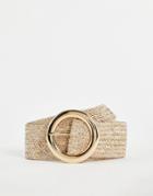 Glamorous Curve Woven Belt In Natural With Gold Circle Buckle-neutral