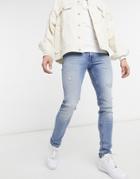 Jack & Jones Intelligence Liam Skinny Jeans With Rips In Light Blue-blues